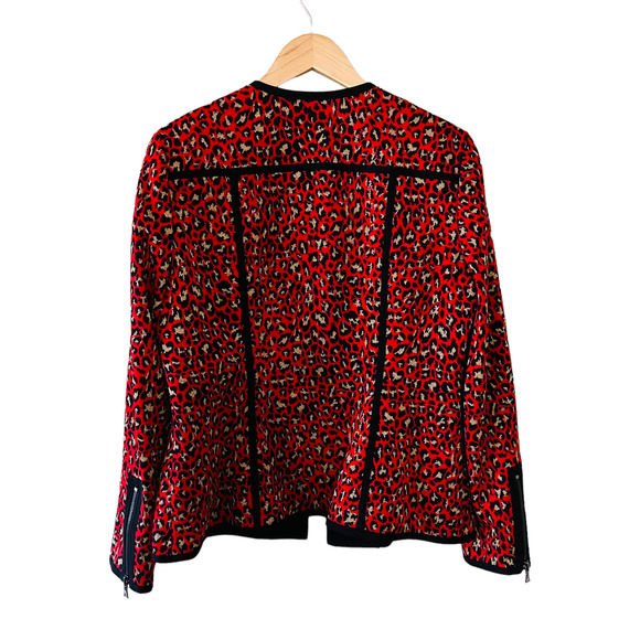 Anne Klein Leopard Print Full Zip Blazer Jacket Red Black Size 12 - Picture 3 of 12